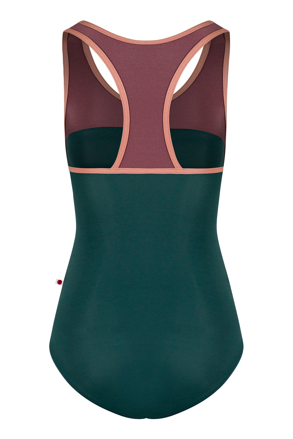 Erica leotard in T-Kale body color with N-Phoenix top color and N-Rosewood trim color