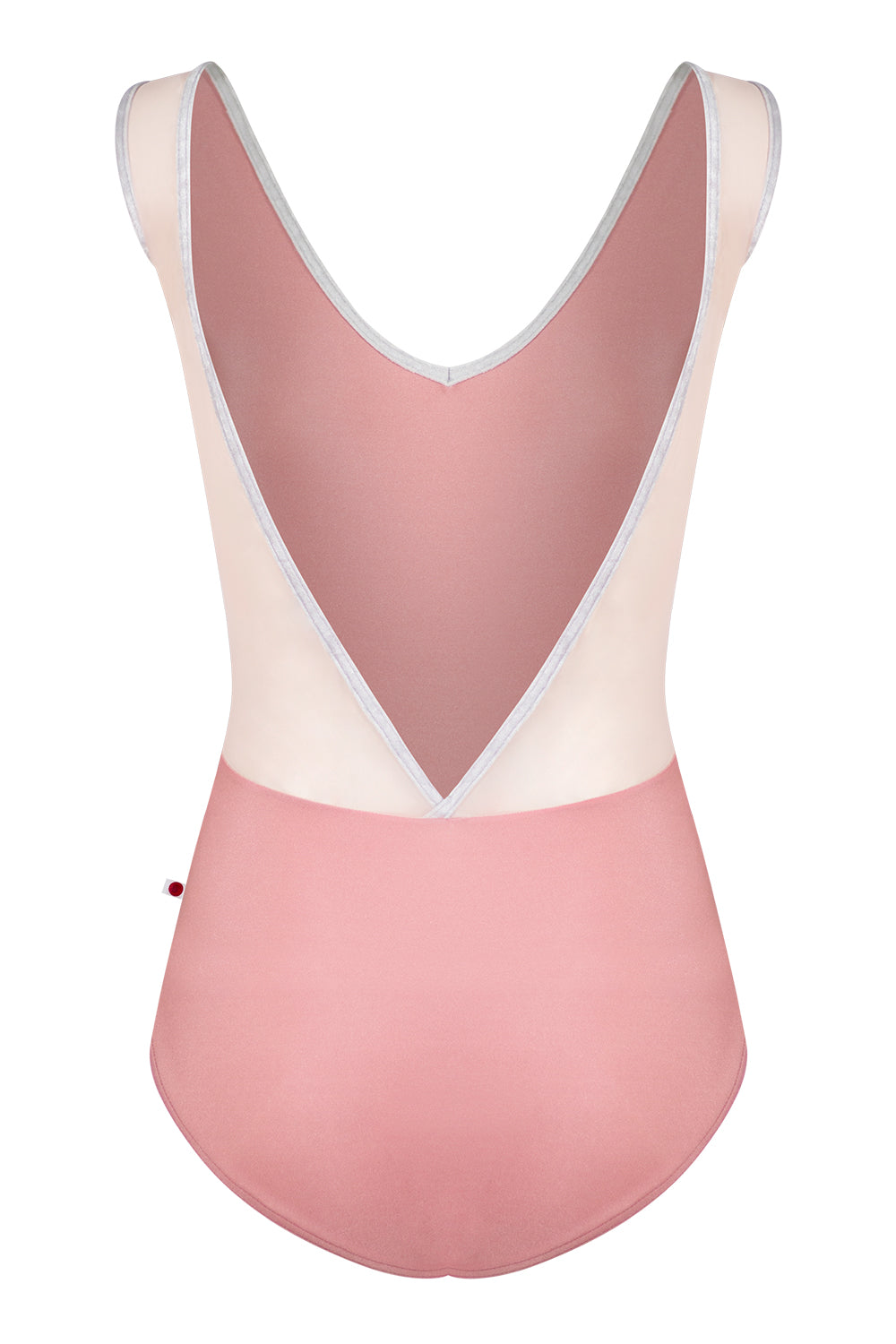 Gina Mesh leotard in N-Antique Rose body color with Mesh Blush top color and CV-Silver trim color