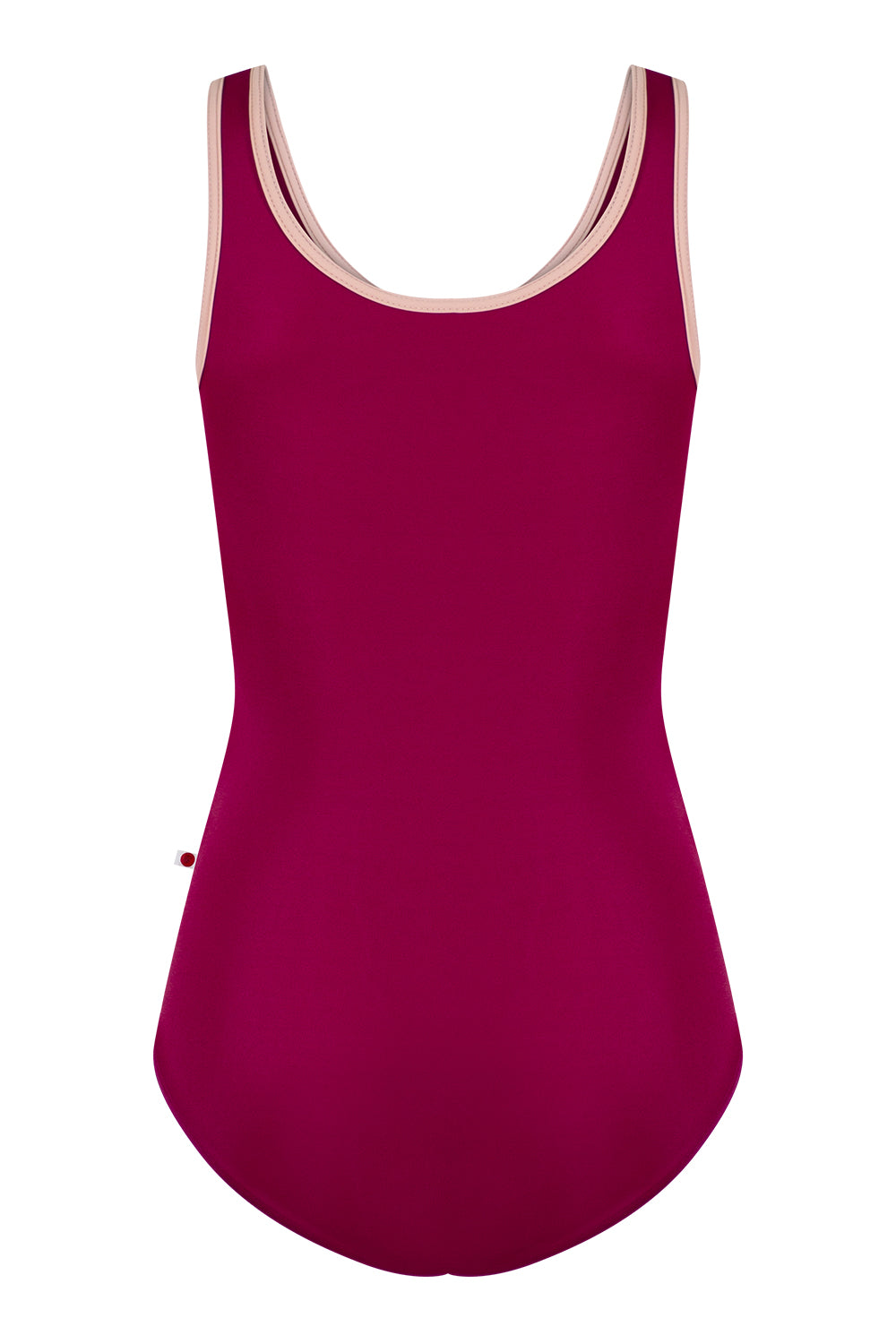 Cora leotard in T-Maroon body color with T-Petal trim & zipper color