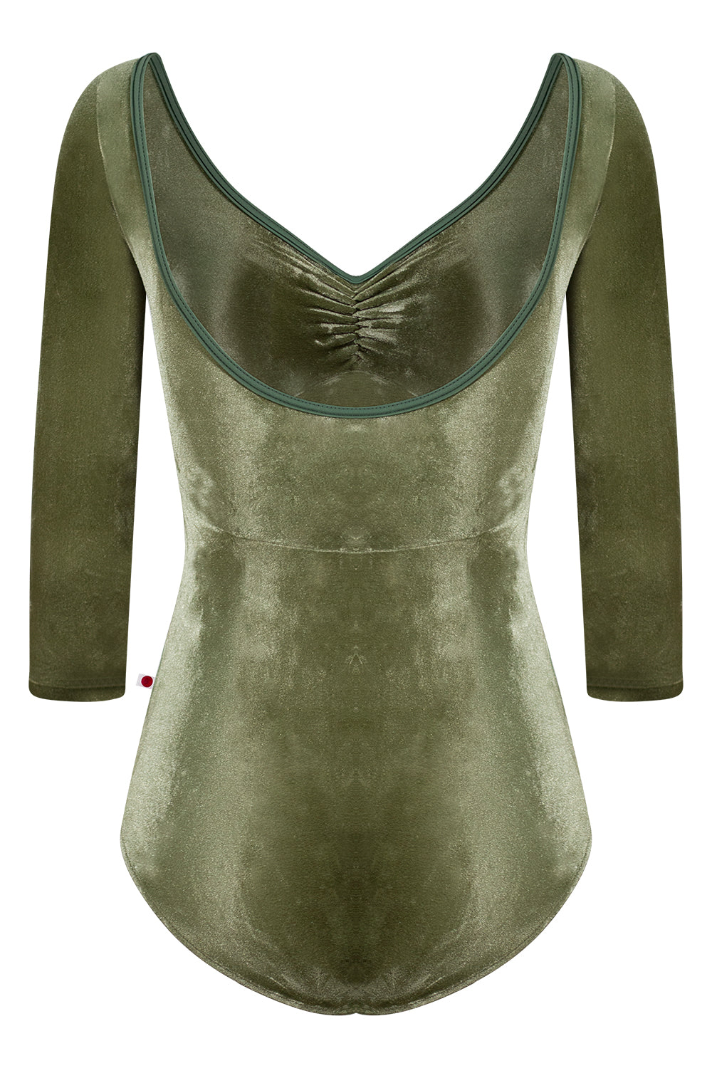 Anna Duo Pinch leotard in V-Safari body & top color with T-Jungle trim color and V-Safari 3Q sleeves
