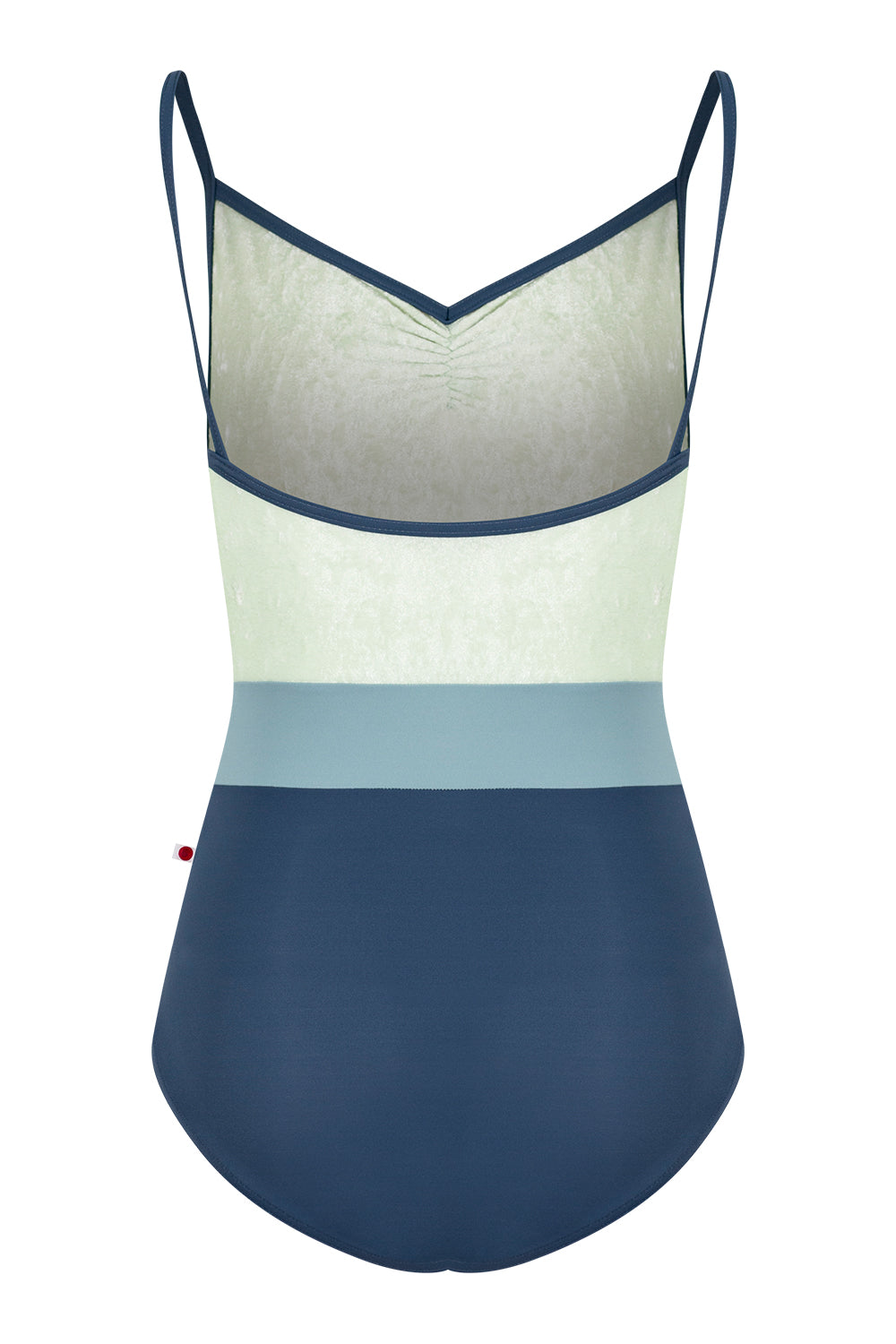 Micah leotard in T-Storm body & trim color with CV-Pistachio top color and T-Fog middle band color