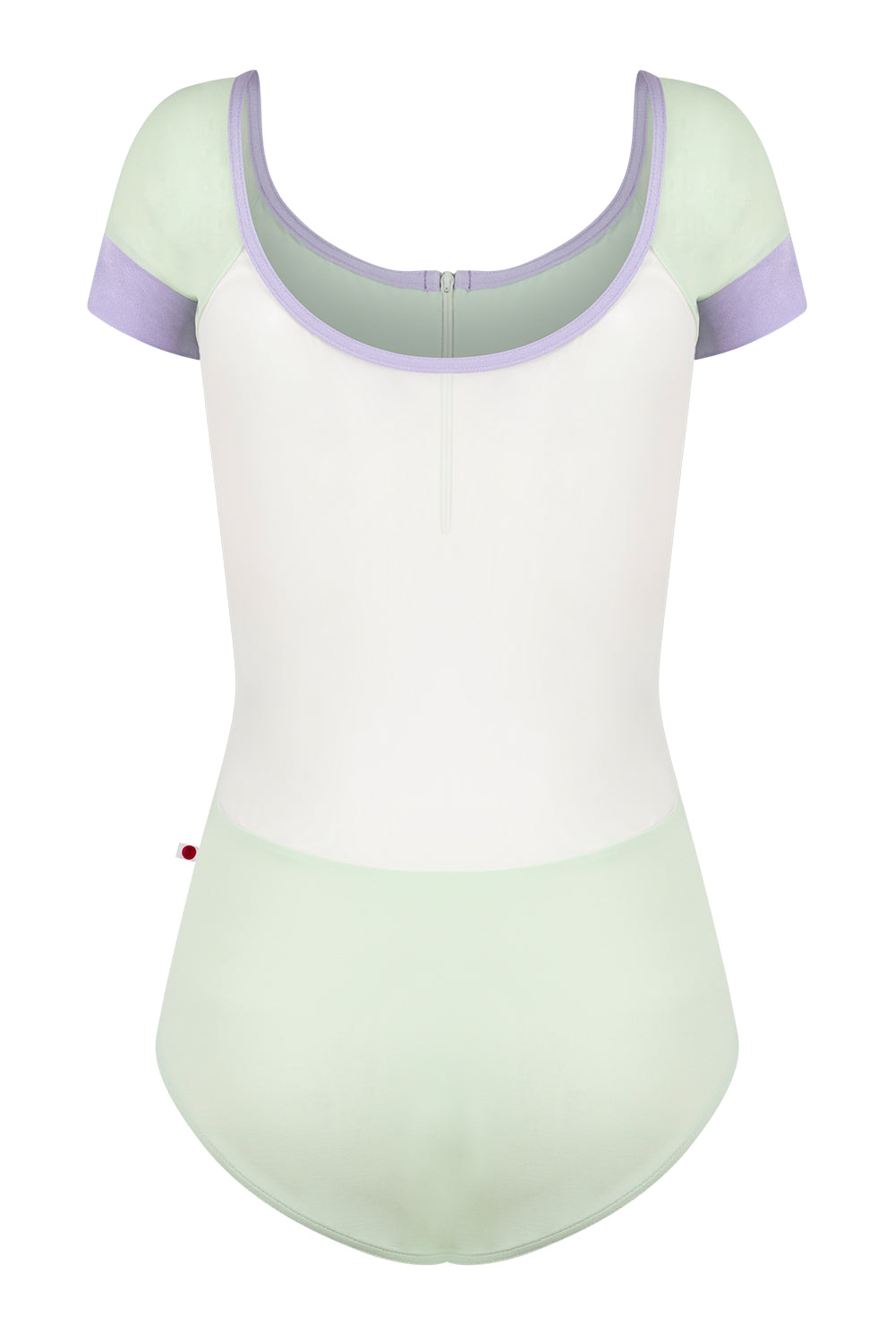 Chloe leotard in T-Pistachio body color with Mesh White top color, T-Pistachio sleeves and zipper & N-Poem trim color