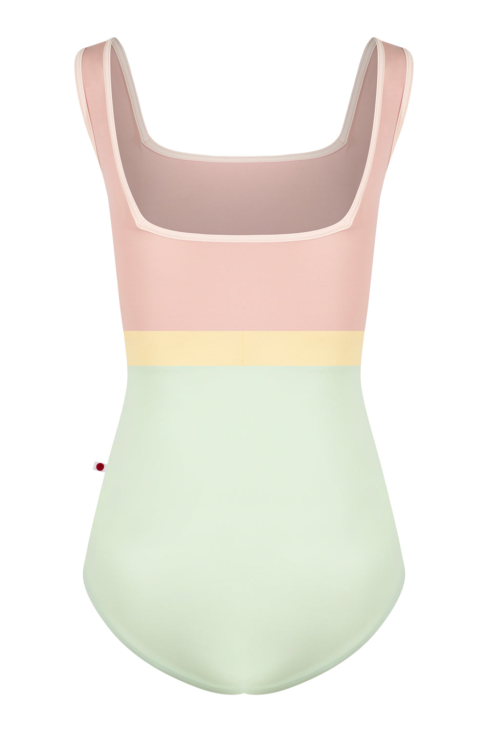 Marieke Variation 1 leotard in T-Pistachio body color with T-Petal top color, T-Misty Rose trim color and T-Vanilla middle band color
