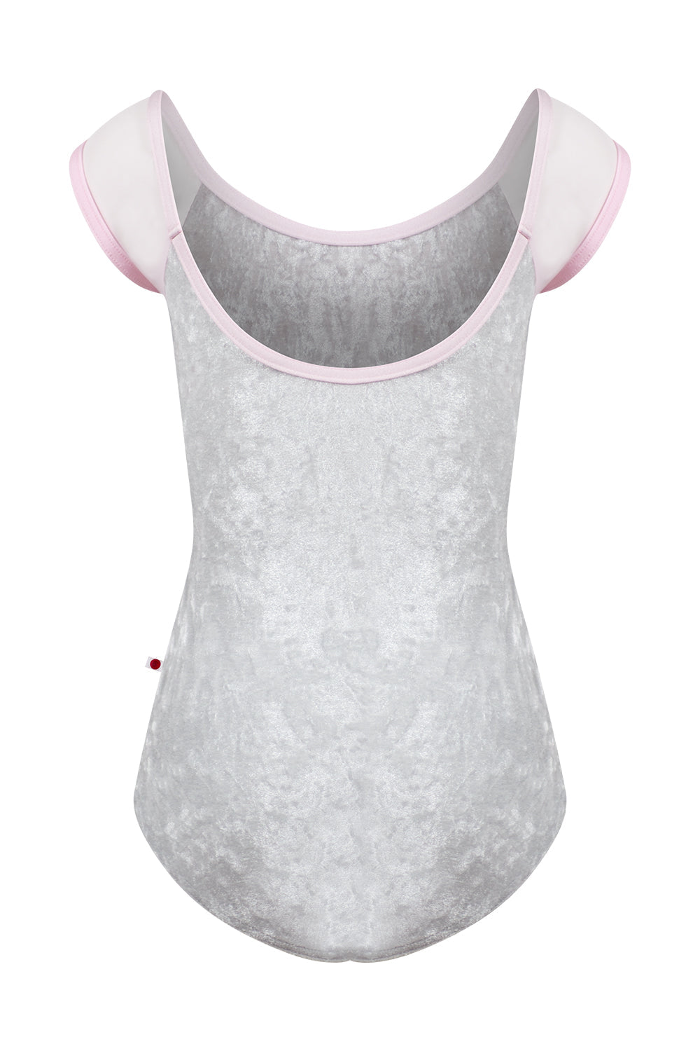 Kids Wendy leotard in CV-Silver body color with Mesh Rose cap sleeves and N-Rose trim color