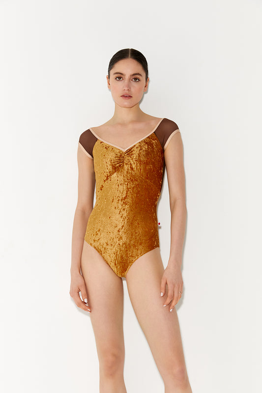 Elli leotard in CV-Bling body & top color with Mesh Tone 6 cap sleeve color and N-Base trim color