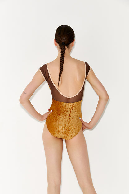 Elli leotard in CV-Bling body & top color with Mesh Tone 6 cap sleeve color and N-Base trim color