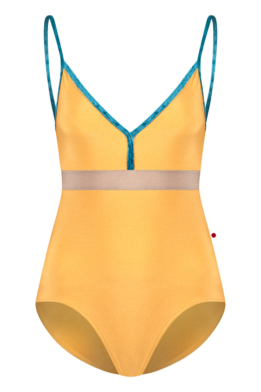 Zoe leotard in N-Glow body and top color with CV-Juniper trim color and N-Toffee middle band color