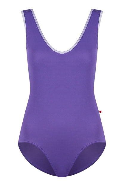 Gina leotard in T-Wisteria body color with T-Wisteria top color and CV-Angelic trim color