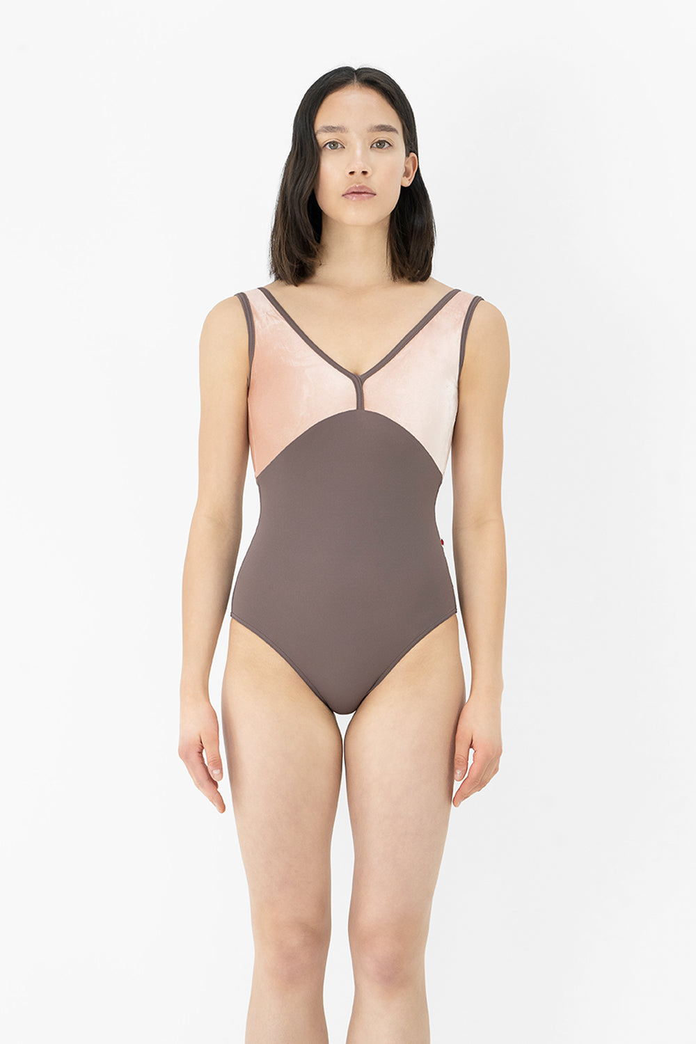 Alicia leotard in T-Phantom body color with V-Blush top color and T-Phantom trim color