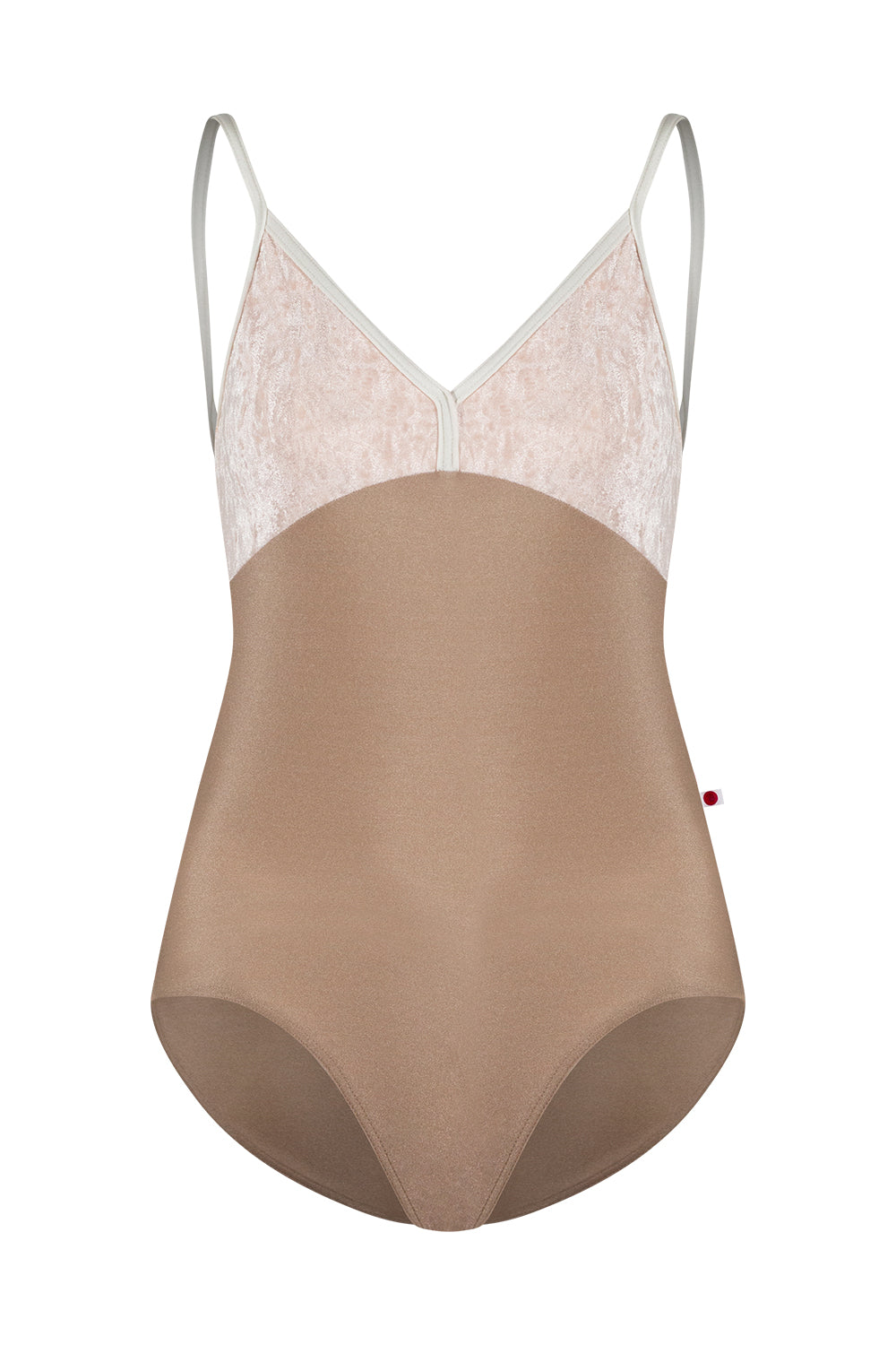 Daria leotard in N-Toffe body color with CV-Misty Rose top color and N-Antique trim color