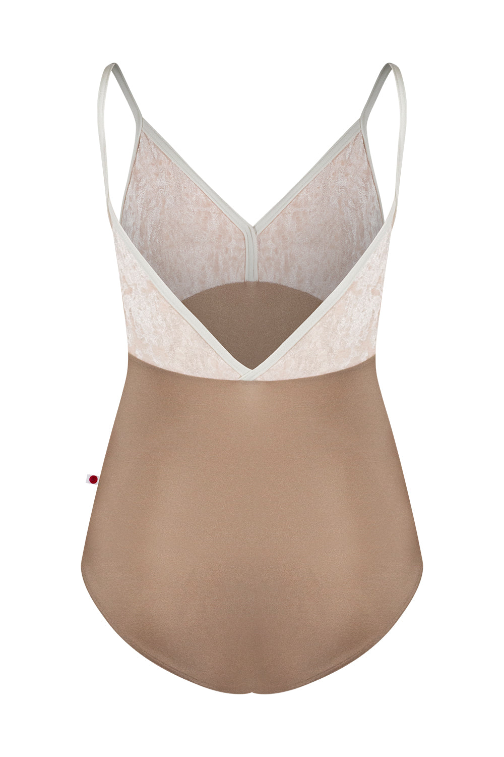 Daria leotard in N-Toffe body color with CV-Misty Rose top color and N-Antique trim color