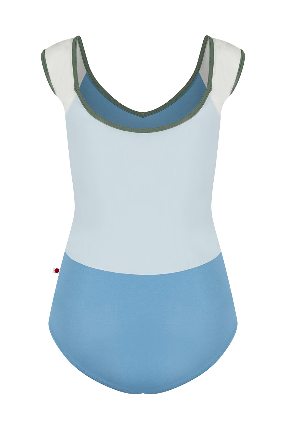 Nina leotard in T-Bluebell body color with Mesh White top color and T-Sage trim color