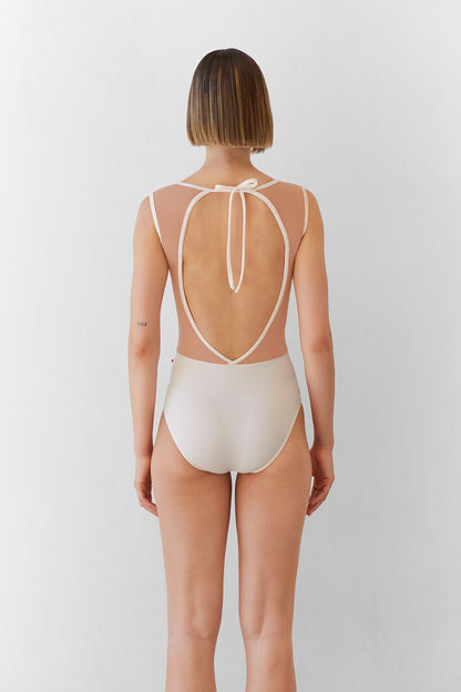 Olivia leotard in T-Misty Rose body color with Mesh Blush top color and CV-Misty Rose trim color