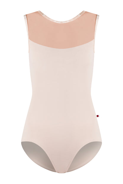 Olivia leotard in T-Misty Rose body color with Mesh Blush top color and CV-Misty Rose trim color