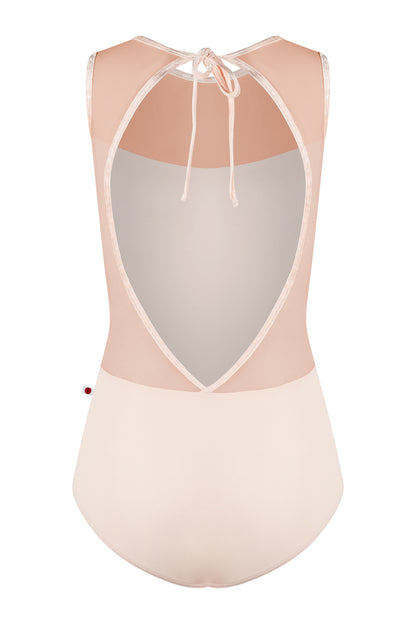 Olivia leotard in T-Misty Rose body color with Mesh Blush top color and CV-Misty Rose trim color