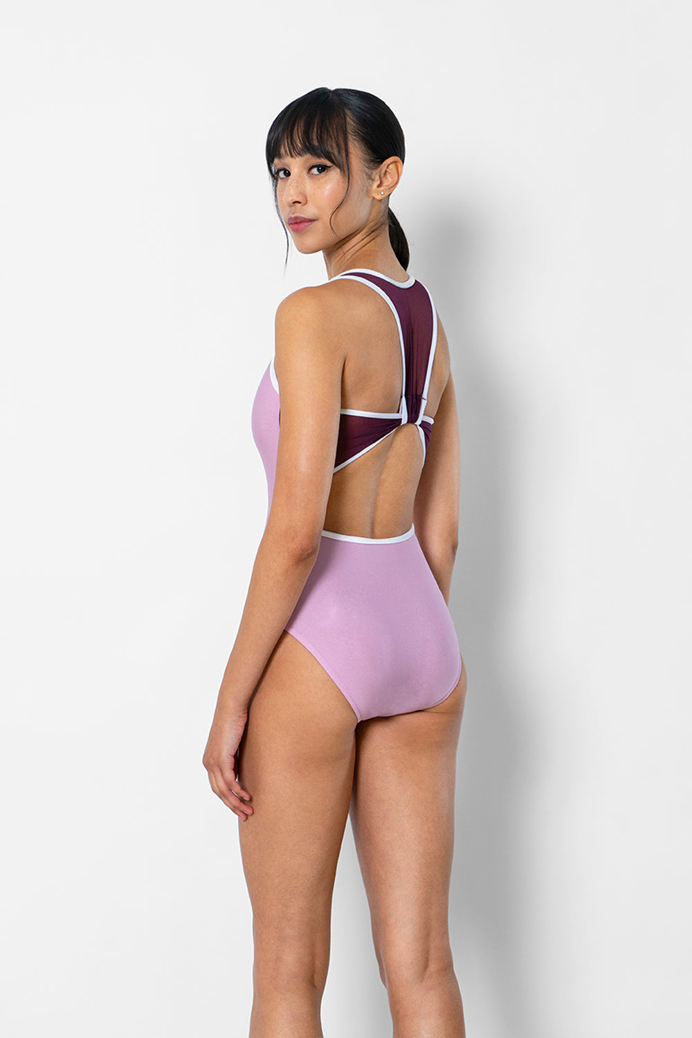 Alex leotard in N-Confetti body color with Mesh Opera top color and R-White trim color