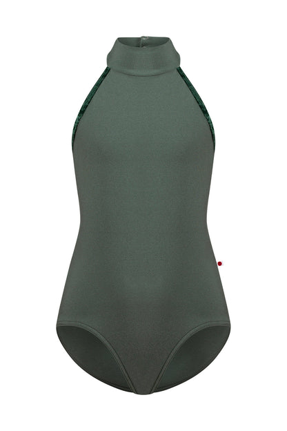 Kids Sarah leotard in N-Sage body color with CV-Pine trim color