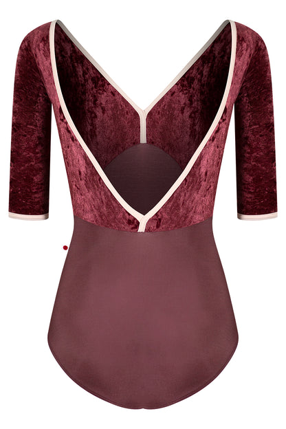 Alicia leotard in N-Phoenix body color with CV-Garnet top color & Half Sleeves and CV-Misty Rose trim color