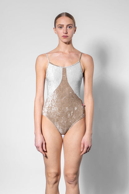 Amanda leotard in CV-Toffee body color with CV-Silver top color and CV-Toffee trim color