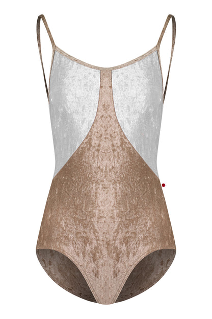 Amanda leotard in CV-Toffee body color with CV-Silver top color and CV-Toffee trim color