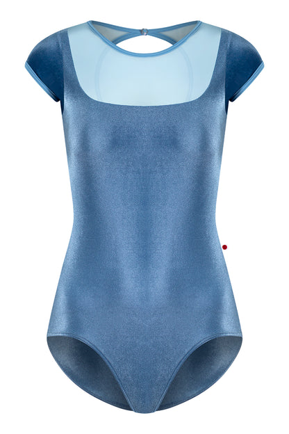 Cynthia leotard in V-Ocean body color, Mesh Glacier top color and T-Bluebell trim color