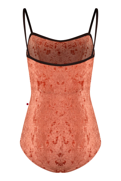 Denise leotard in CV-Amaretto body & top color with N-Espresso trim color