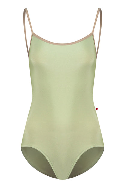 Kiki leotard in N-Ginko body color with T-Mosaic trim color