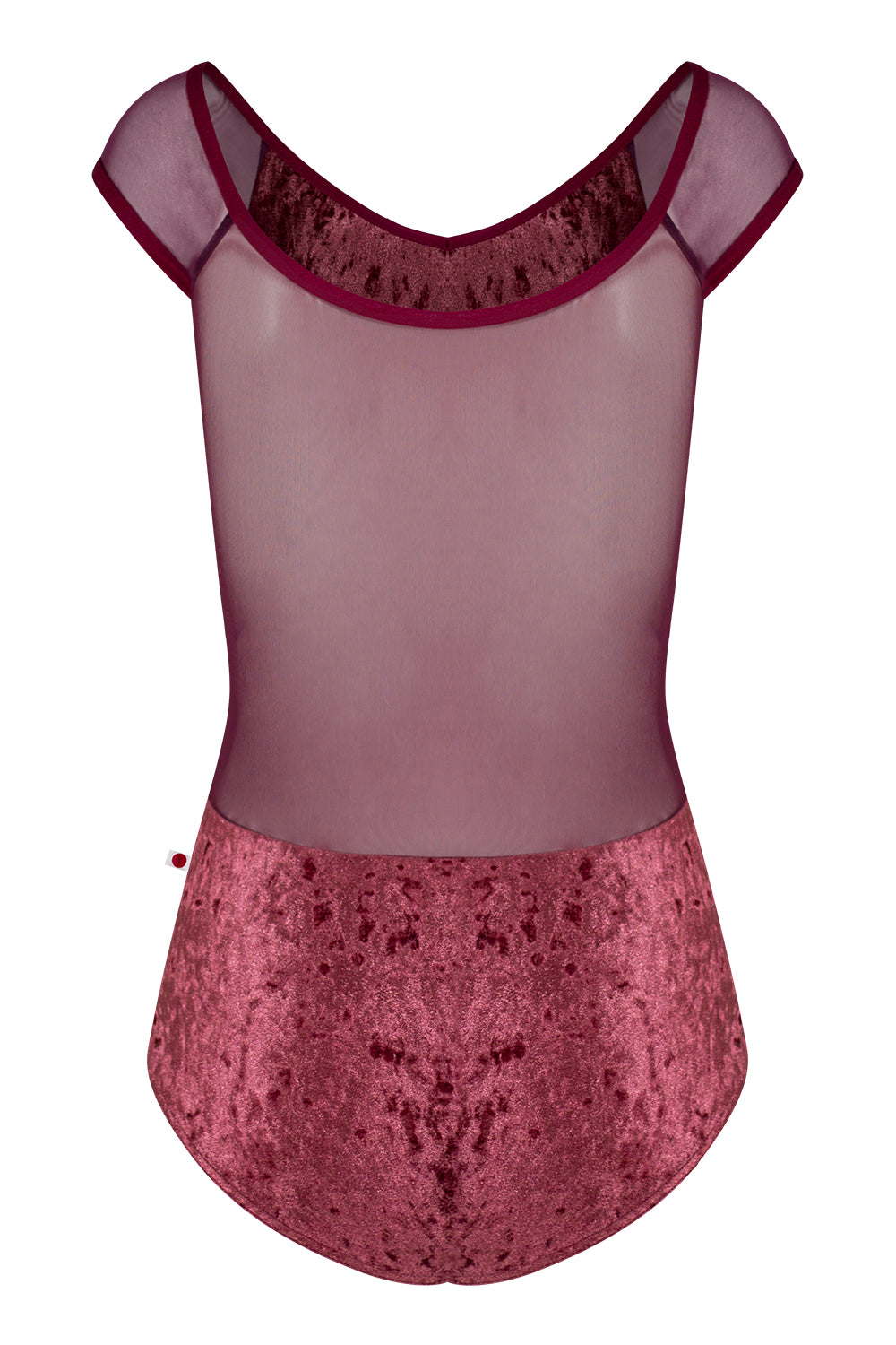 Nina leotard in CV-Garnet body color with Mesh Opera top & cap sleeves color and N-Burgundy trim color