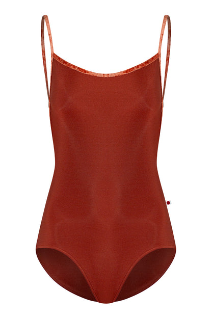 Tamara leotard in N-Bronze body color with CV-Amaretto trim color