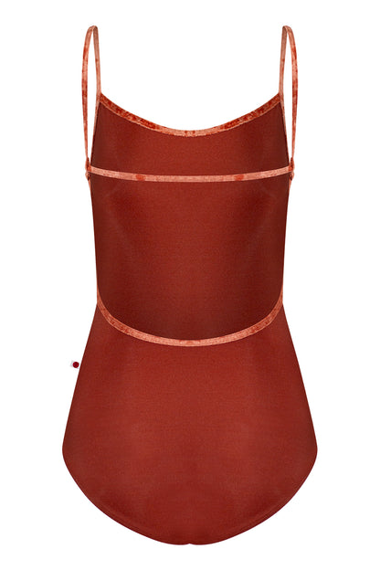 Tamara leotard in N-Bronze body color with CV-Amaretto trim color