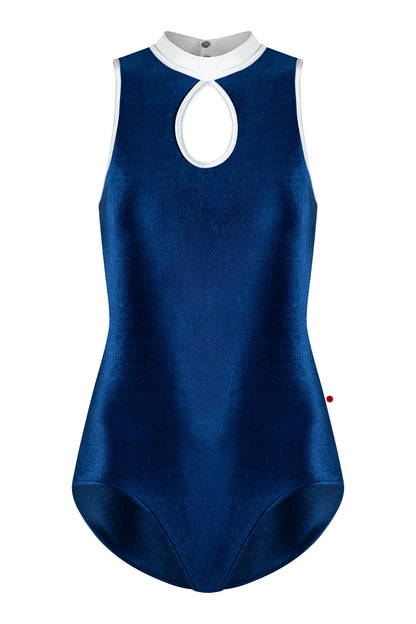 Elise leotard in V-Pisces body color with V-White trim and collar color