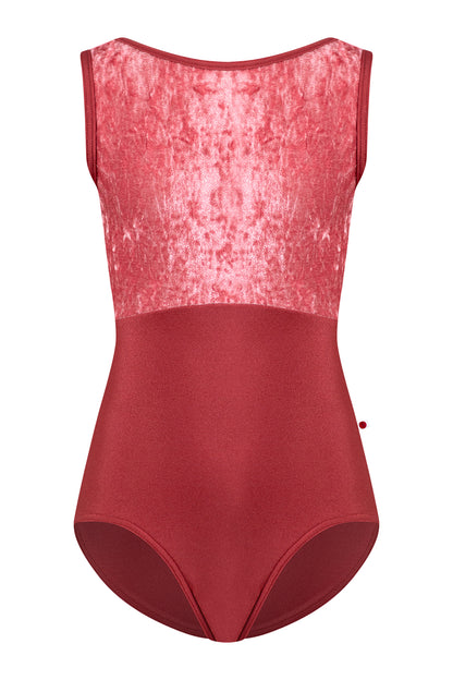 Kids Sofiane Duo leotard in N-Fox body color with CV-Romance top color and N-Fox trim color