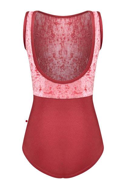 Kids Sofiane Duo leotard in N-Fox body color with CV-Romance top color and N-Fox trim color