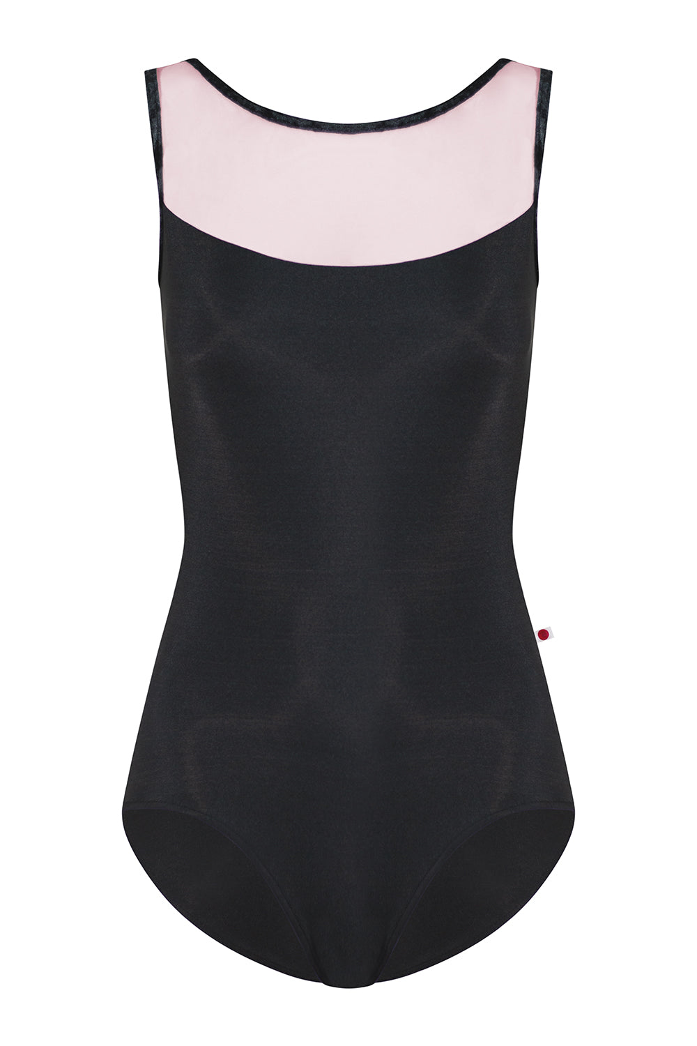 Meagan leotard in N-Black body color with Mesh Rose top color and CV-Black trim color