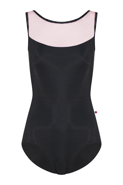 Meagan leotard in N-Black body color with Mesh Rose top color and CV-Black trim color