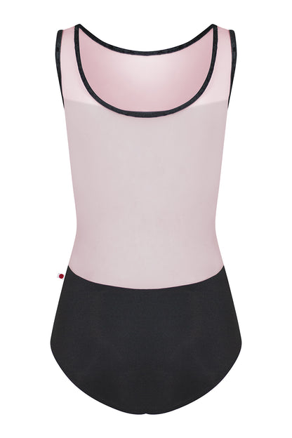 Meagan leotard in N-Black body color with Mesh Rose top color and CV-Black trim color