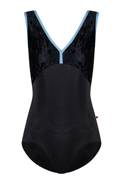 Alicia leotard in N-Black body color with CV-Black top color and N-Moontide trim color
