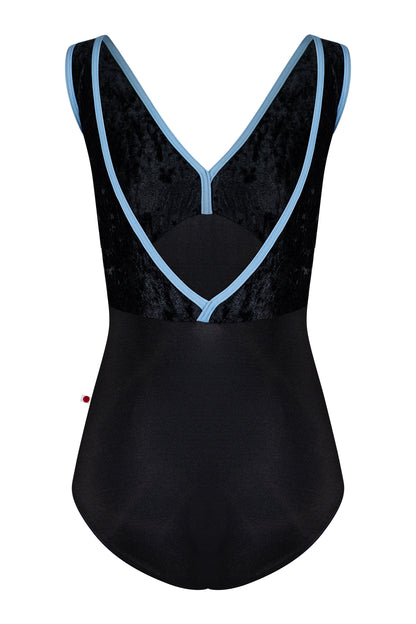 Alicia leotard in N-Black body color with CV-Black top color and N-Moontide trim color