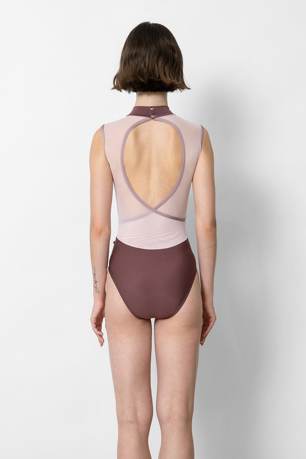 Camila leotard in N-Phoenix body color with Mesh Rose top color and N-Magic trim color