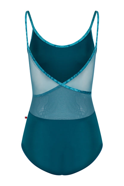 Fiona leotard in T-Zenith body color with Mesh Lagoon top color and CV-Juniper trim color