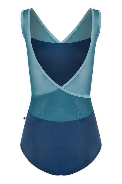 Masha leotard in T-Storm body color with Mesh Lagoon top color and T-Fog trim color