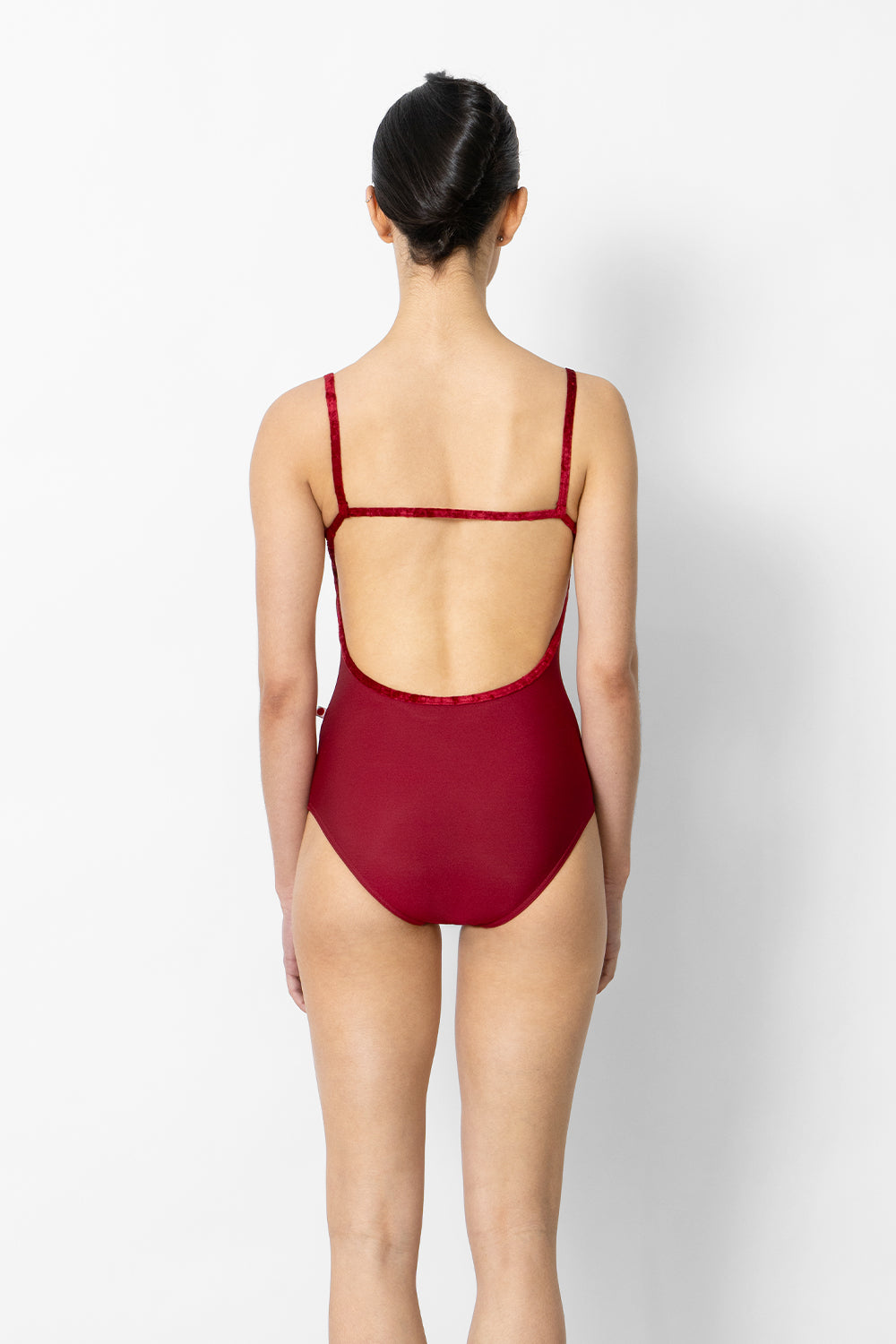 Tamara leotard in N-Berry body color with CV-Dark Red trim color