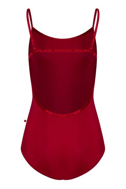 Tamara leotard in N-Berry body color with CV-Dark Red trim color