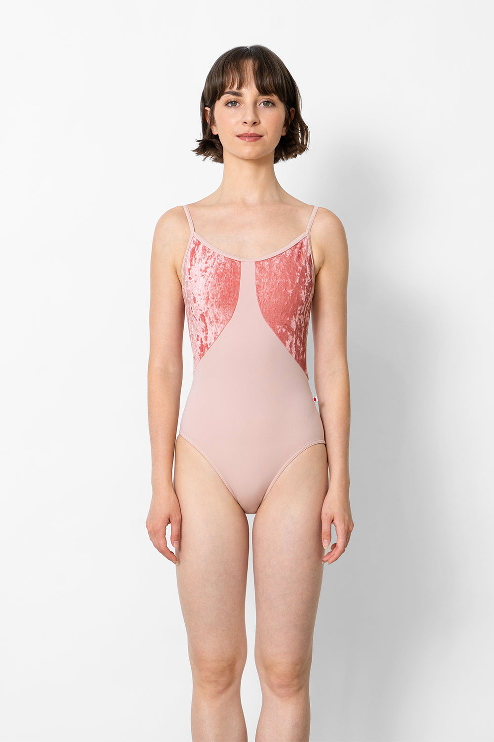 Amanda leotard in T-Petal body color with CV-Romance top color and T-Petal trim color