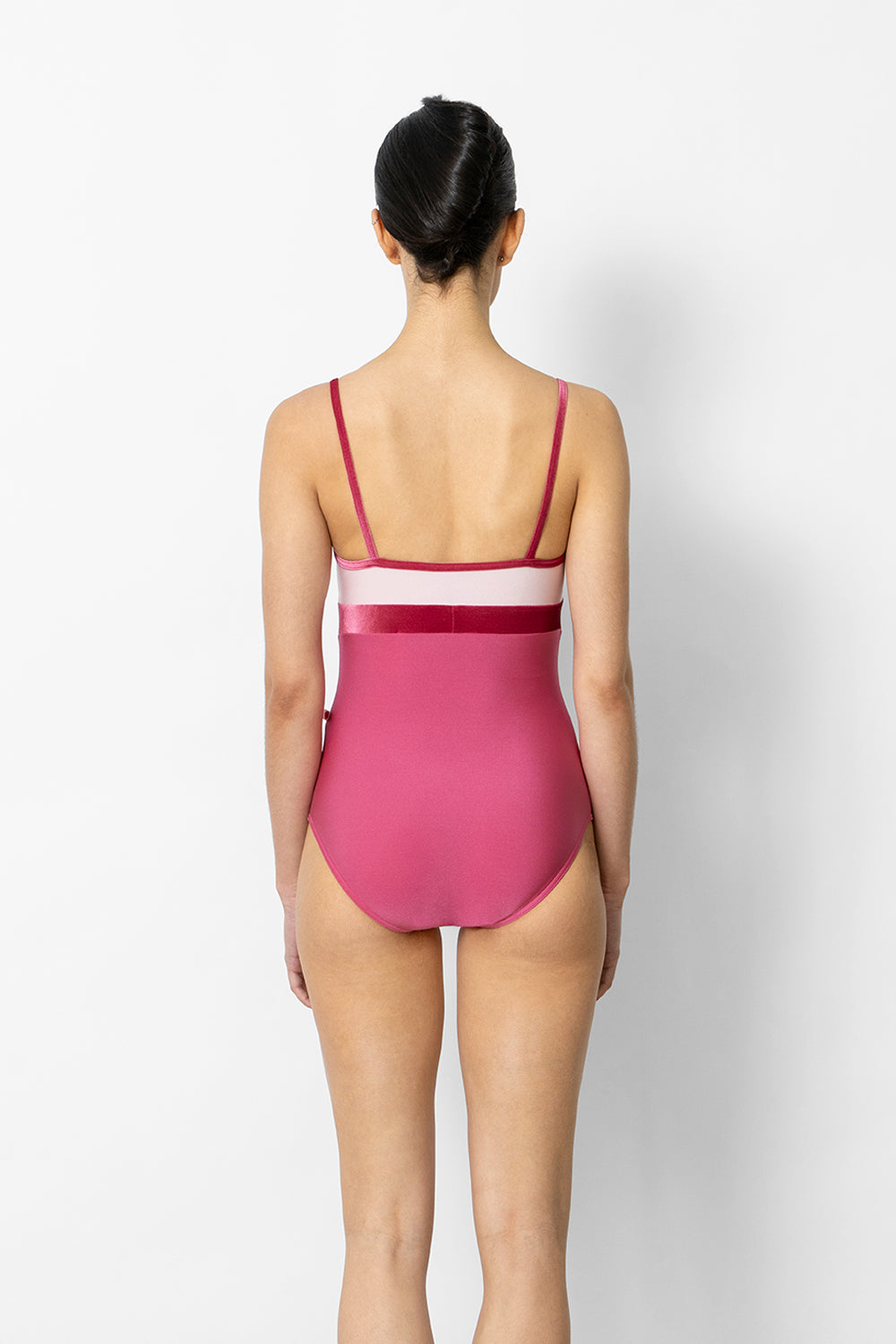 Zoe leotard in N-Waltz body color with N-Rose top color & V-Peony trim and middle band color