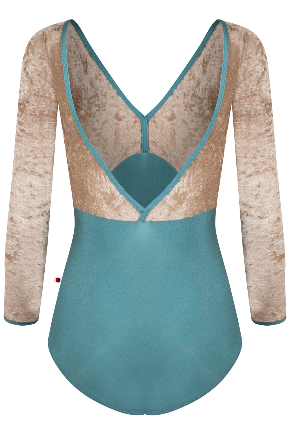 Alicia leotard in N-Frost body color with CV-Toffee top color & long sleeves and N-Frost trim color