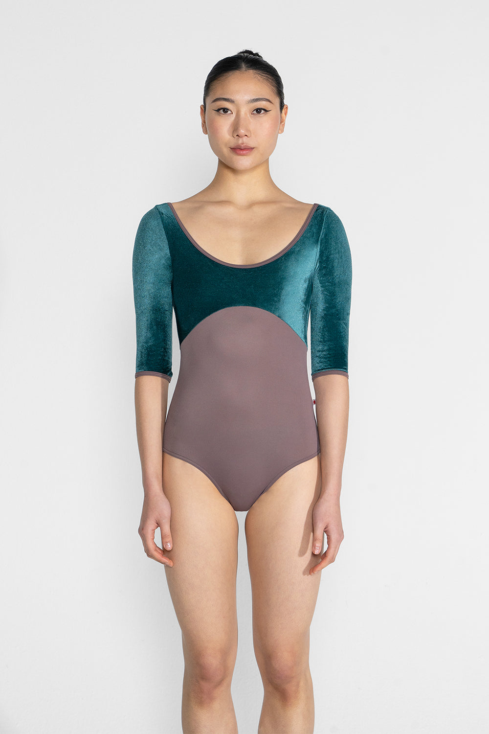 Anna Duo leotard in T-Phantom body color with V-Orbit top color & Half Sleeves and T-Phantom trim color