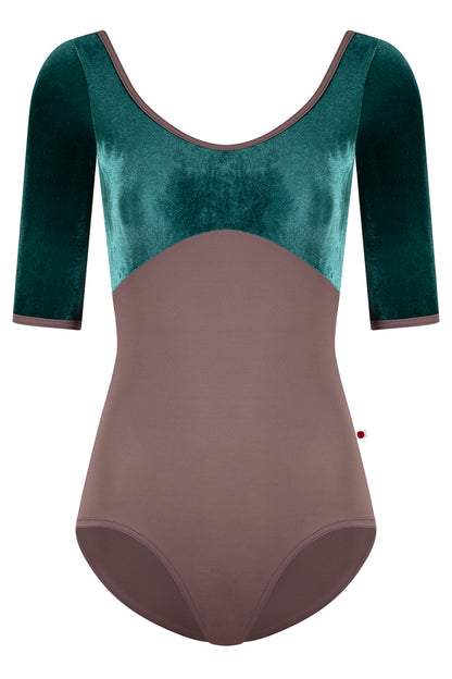 Anna Duo leotard in T-Phantom body color with V-Orbit top color & Half Sleeves and T-Phantom trim color