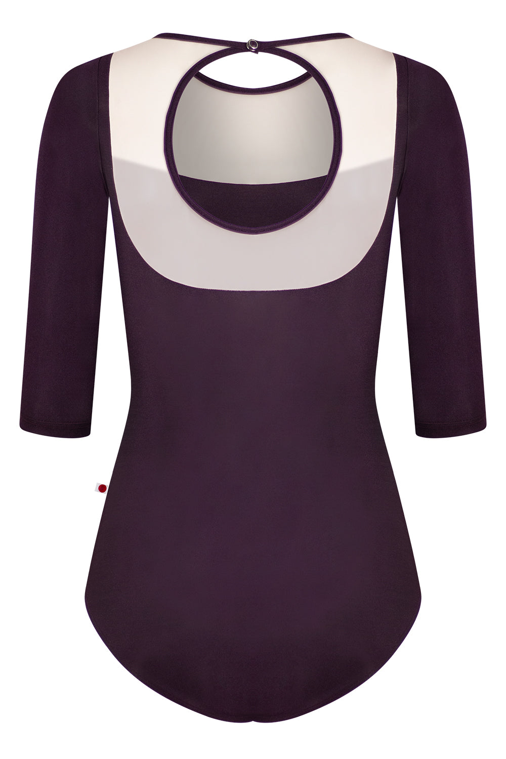 Cynthia leotard in N-Eggplant body color with Mesh Blush top color and N-Eggplant trim color & 3Q sleeves