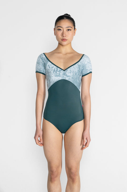 Elli leotard in T-Kale body color with CV-Ice top color & Short Sleeves and T-Kale trim color